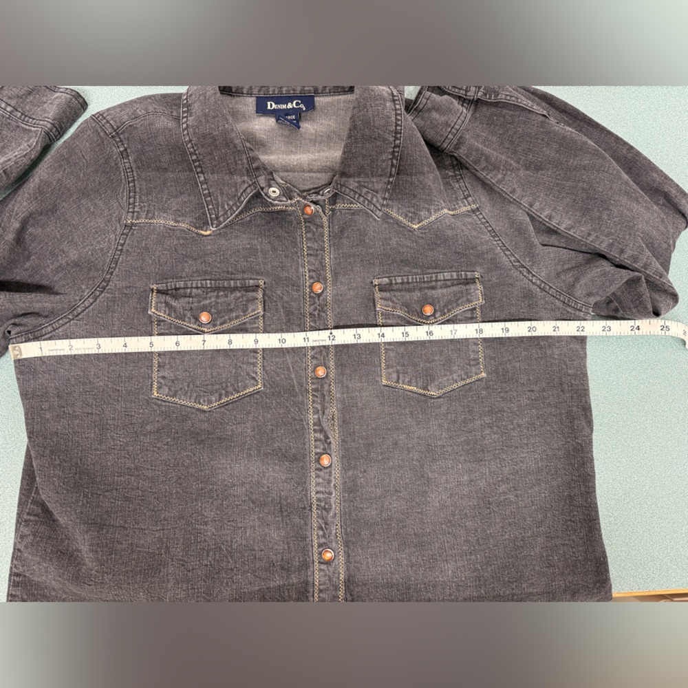 Denim&Co Western Denim Snap Long Sleeve Shirt Women’s XL Black - Picture 5 of 7